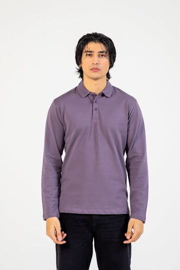 COTTON FLEECE PURPLE COLOR POLO SHIRT