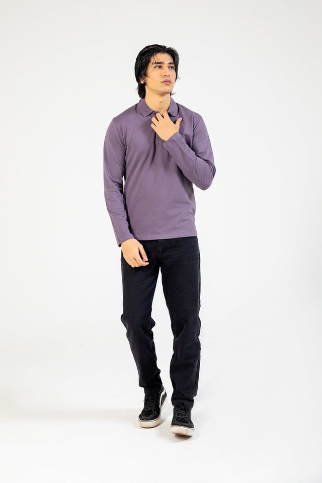 COTTON FLEECE PURPLE COLOR POLO SHIRT