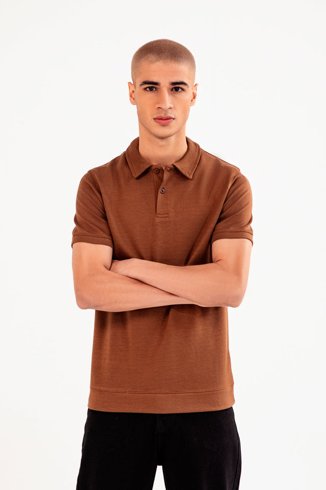 BROWN COTTON FLEECE POLO SHIRT FOR ( MAN )