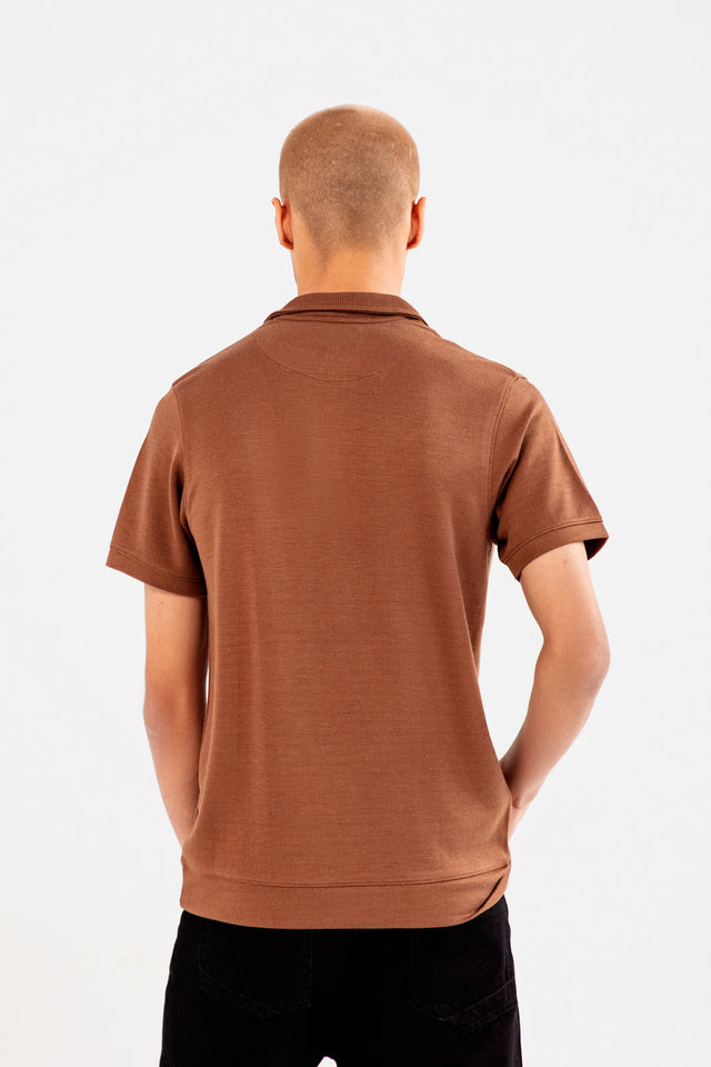 BROWN COTTON FLEECE POLO SHIRT FOR ( MAN )