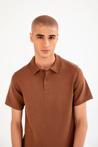 BROWN COTTON FLEECE POLO SHIRT FOR ( MAN )