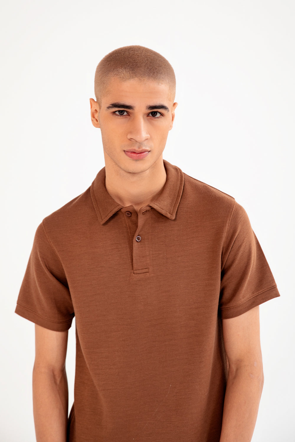 BROWN COTTON FLEECE POLO SHIRT FOR ( MAN )
