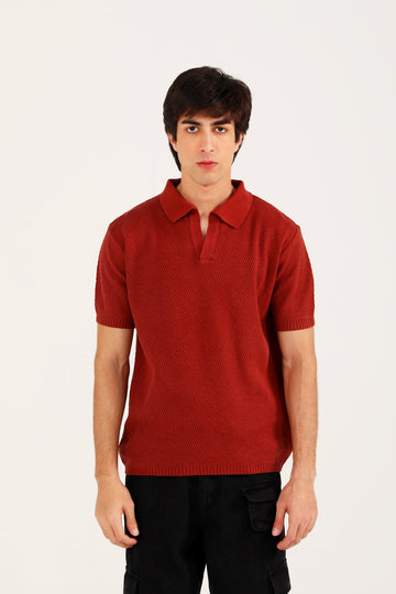 RED COTTON FLEECE POLO SHIRT FOR ( MALE )
