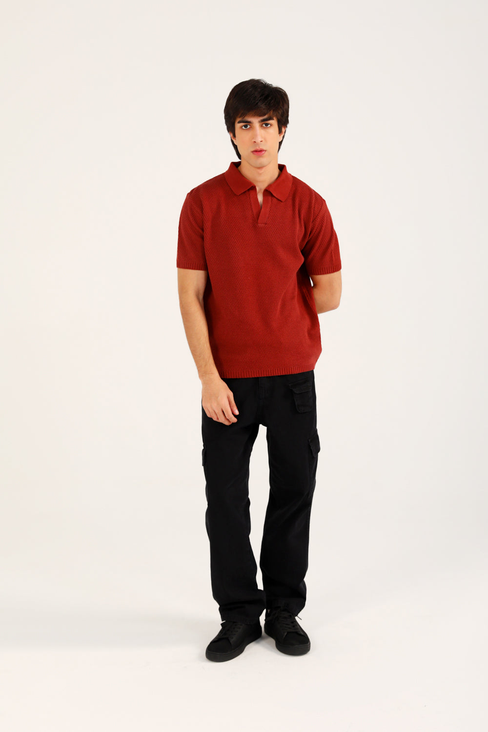 RED COTTON FLEECE POLO SHIRT FOR ( MALE )